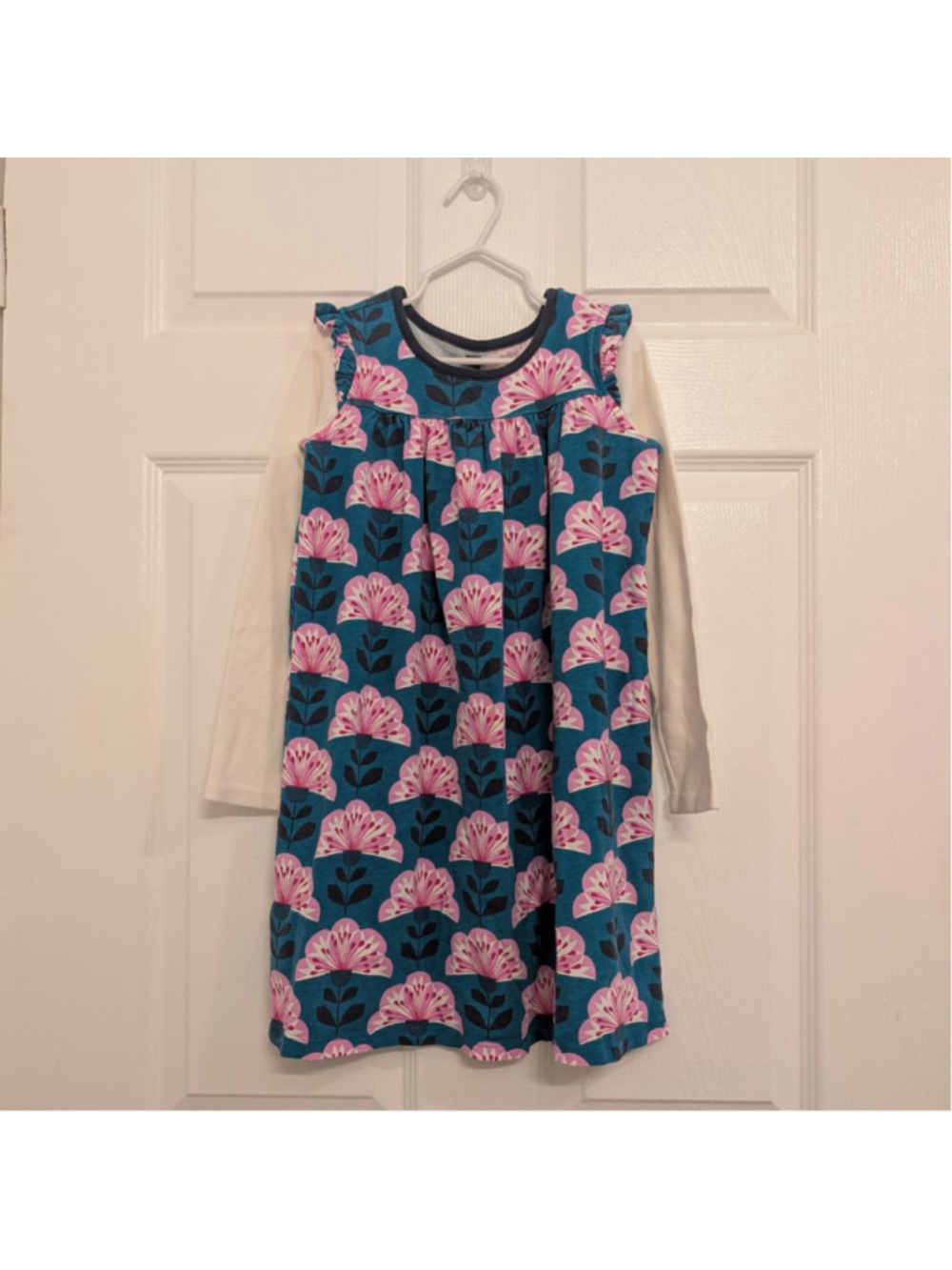 Girls Tea Collection Casual Dress Size 8 Teal Pink Floral